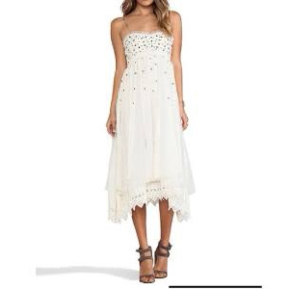 Free People Dresses & Skirts - Free People Studded Lace Party Maxi Dress Cream White Bohemian Peasant sz 10 NEW